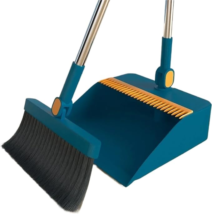 2PCS/Set Broom and Scoop Set Folding Dustpan High-end Bathroom Water Wiper to Sweep Brush Garbage Squeegee Home Cleaning for Home Kitchen Shop(Cool Blue-2PC)