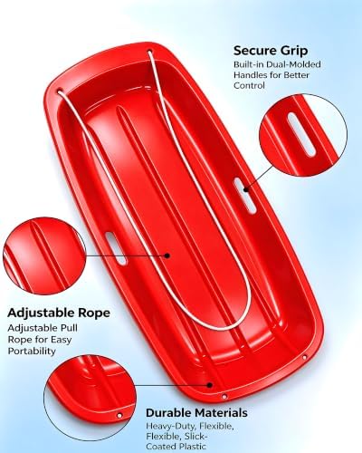 Snow Sled for Kids and Adult, Toboggan Sled with Plastic Cold-Resistant 35"