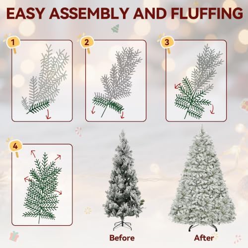 DWVO 7.5ft Snow Flocked Artificial Christmas Tree, 1360 Tips