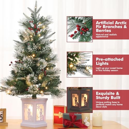 GAOMON 3FT Prelit Christmas Tree, Artificial Xmas Tree with Lighting Base