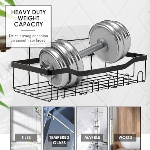 Clara Clark Bathroom Set - Navy Blue Bathroom Accessories Set, 6PC Bathroom Accessory Set, Bathroom Sets with Adhesive Corner Shower Caddy Hanging, Toilet Brush, Trash Can & Soap Dispenser