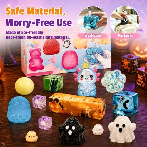 16Pcs Halloween Squishy Box Set, Stress Relief Squishies Fidget Toys Kit