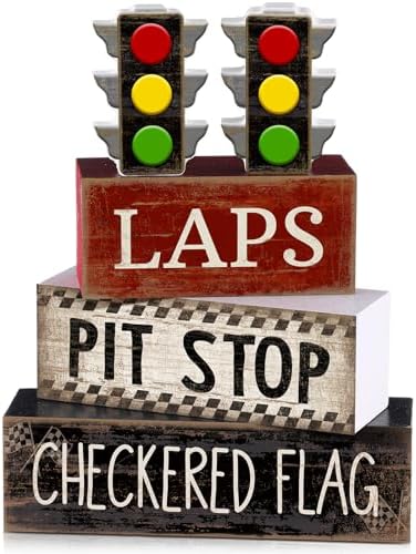 Lineshading 4 Pcs Race Car Wooden Tiered Tray Decor Tabletop Block Signs