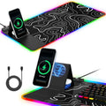RGB Mouse Pad with Foldable Phone Stand Wireless Charger, 31.5"x11.8" XL Gaming Mousepad Large Desk Mat, Desk Pad with 11 Colors 5 Modes, Waterproof