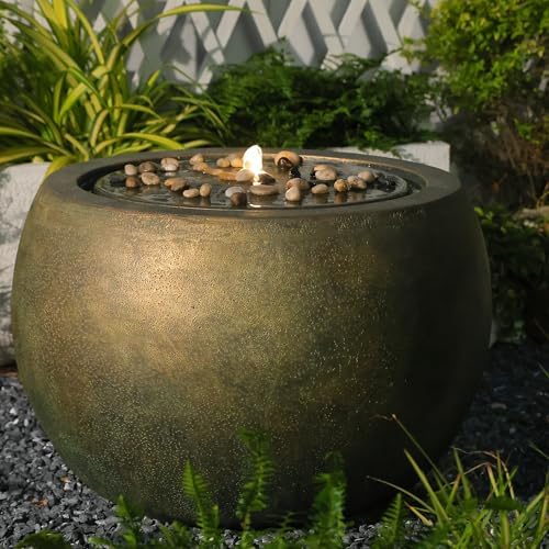 Tankana Garden Water Fountain Outdoor Large Round Bubbler Water Feature Indoor with Lights & Pump for Patio Pool Pond Yard Home Decor Gold, 25 "L X 25" W X 17.5" H