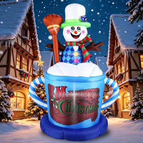 6.6FT Christmas Inflatable Snowman, Blow Up Christmas Outdoor Decoration Built in LED Lights, Holiday Xmas Inflatables for Yard Garden Lawn Decorations
