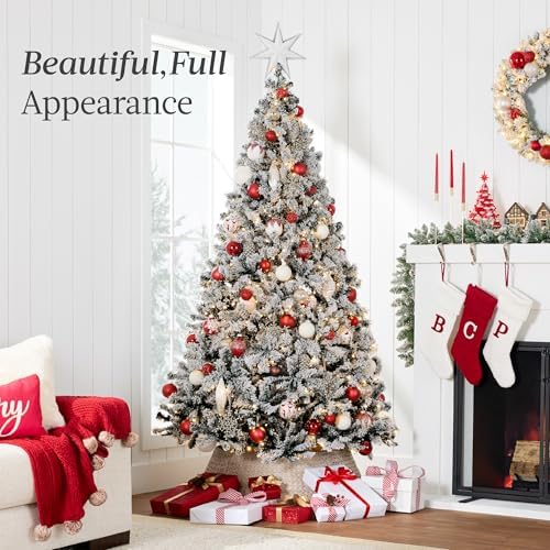 Best Choice Products Pre-Lit Black Christmas Tree, 9ft Artificial Flocked Full Fir Tree, Holiday Decoration w/ 900 Lights, 2,094 Branch Tips