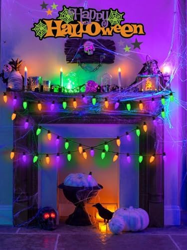 2 Pack C9 Halloween String Lights Plug in 66 FT 100 LED Orange Purple Green