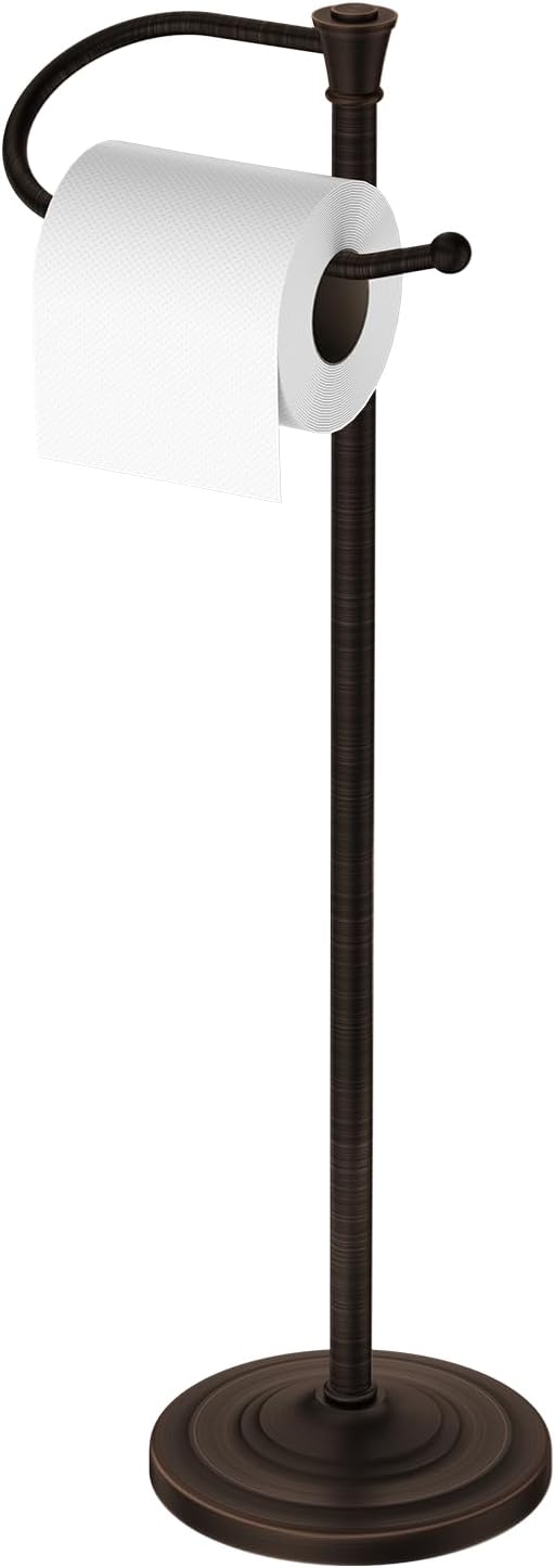 Toilet Paper Holder Free Standing, 25” H Stainless Steel Oil Rubbed Bronze Toilet Paper Stand, Weighted Base Floor Tissue Roll Holder for Bathroom,Toilet Roll Stand