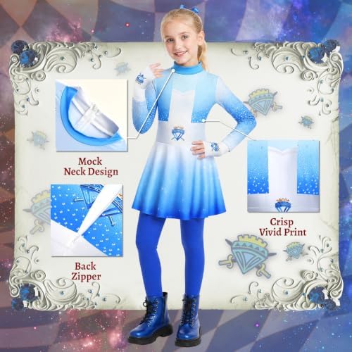 Girls Wonderland Costume Kids Cosplay Outfits Jumpsuit with Gloves Wig Set