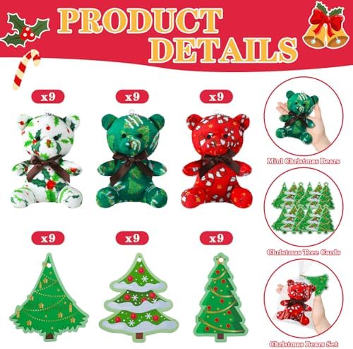 Poen Christmas Mini Plush Bears Red Green White Holiday Soft Stuffed