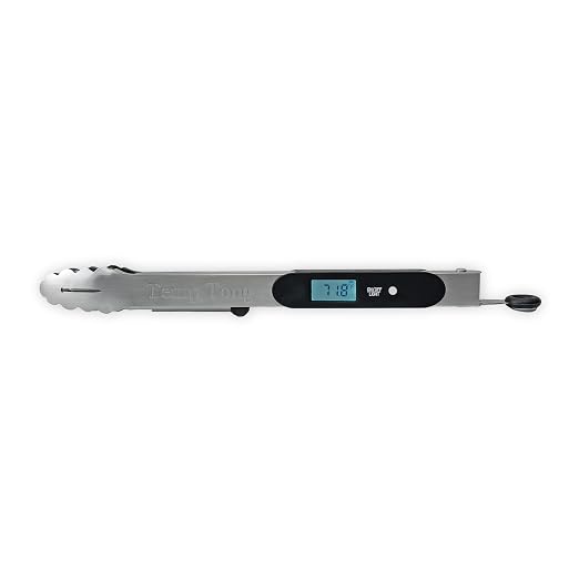 TempTong | Tongs Plus Thermometer | FDA Grade Stainless Steel | Great for BBQ or Grilling | Meat Thermometer | Heavy Duty | Silicone Grip
