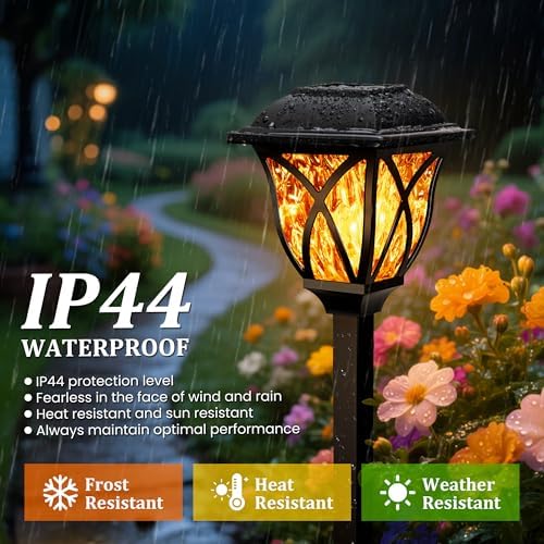 GIGALUMI Solar Lights Outdoor Waterproof, 8 Pack Flickering Flame LED Light