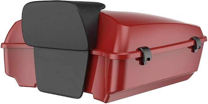Advanblack Road Glide Tour Trunk Pack Red Hot Sunglo Chopped Tour Trunk Pack Backrest Pad for '97-'25 Harley Touring Road King Street Glide Electra Glide CVO models