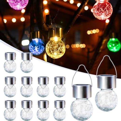 GIGALUMI Solar Hanging Lights Outside Solar Christmas Decoration Light 12Pc