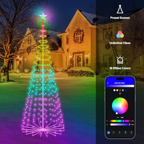 GMAULEE Smart Christmas Tree Cone Lights 9FT 460 LEDs, 16 Million Colors with Patterns & Text Display, App & Remote Control, Music Sync & Timer, Waterproof for Indoor Outdoor Christmas Decor (9FT)