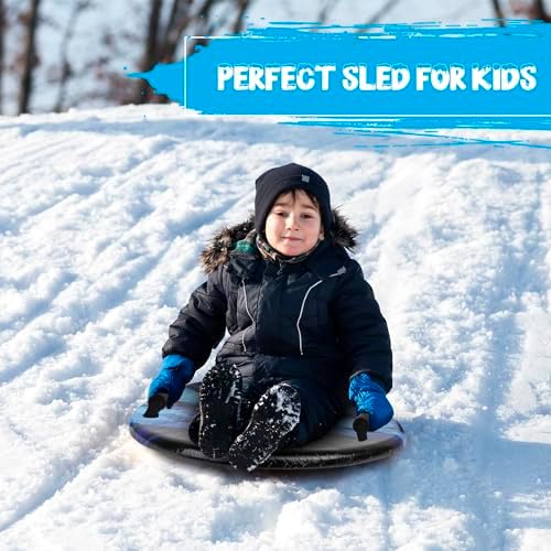Slippery Racer Downhill Zeus Adults and Kids Foam Saucer Disc 1 Rider Snow Sled Toboggan with Handles, Midnight Hologram
