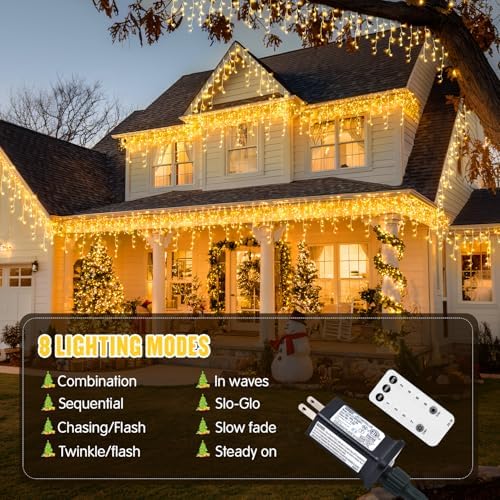JMEXSUSS Icicle Lights for Outside, 400 LED 38.8FT Christmas Lights Outdoor