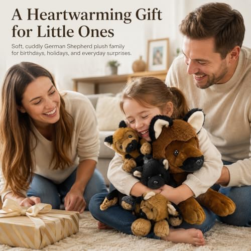 MorisMos German Shepherd Stuffed Animal with 3 Puppies