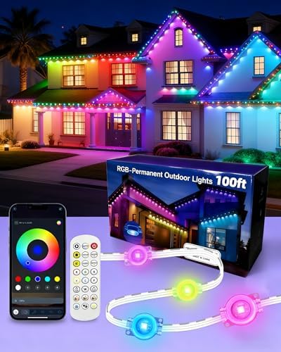 oneup 100FT Permanent Outdoor Christmas Lights, RGB Eaves Light with App/Control Remote, IP67 Waterproof, 16M Colors, Music Sync,Rainbow Led Lights for Outside Christmas Decorations Patio