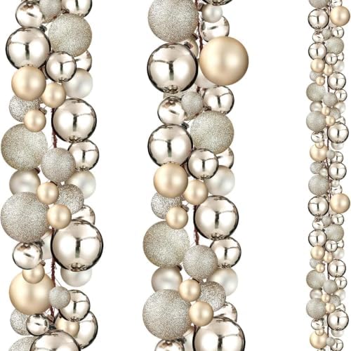 2 Pcs 15 ft Christmas Ball Ornament Garland, Champagne Gold