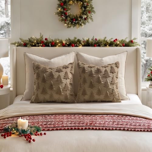 MIULEE Christmas Throw Pillow Covers Coffee Christmas Decorations Set of 2 Xmas Tree 18x18 Pillow Covers Soft Plush Faux Wool Pillowcases Holiday Festivals Winter Home Decor Sofa Couch Bed Porch