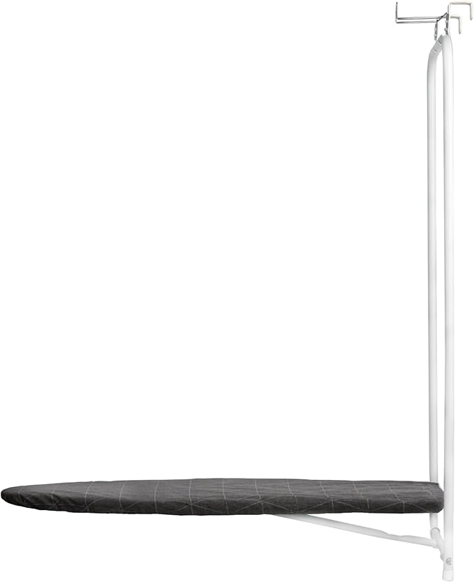 Household Essentials Over The Door Ironing Board, Space Saving Fold Down Ironing Board for Small Spaces, Apartments & Laundry Rooms – Compact Hanging with Easy Pull-Down Design, White & Black