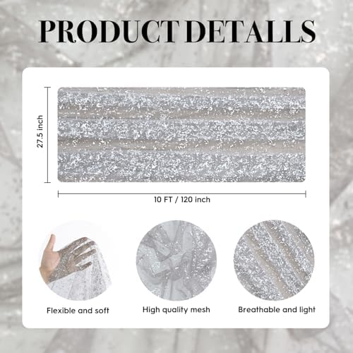 Artoid Mode Grey Gold Gauze Table Runner 120 Inch 10FT, Glitter Metallic Foil Sheer Dining Wedding Anniversary Holiday Birthday Table Decor for Home Party