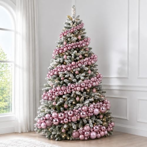 Sosation 29.5Ft Christmas Ball Ornament Garland, Pink, Glossy Matte Glitter