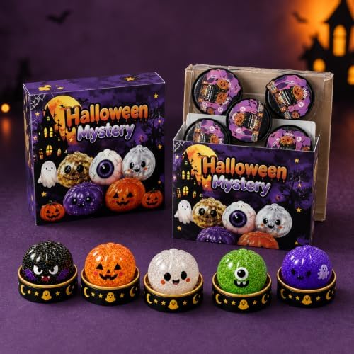 Halloween Squishies Set, Large Unique Halloween Dumpling Squeeze Toys, 5 Unique Low-Odor Designs for Party Favors, Gift Exchanges and Office Stress Relief (Classic Stlye)