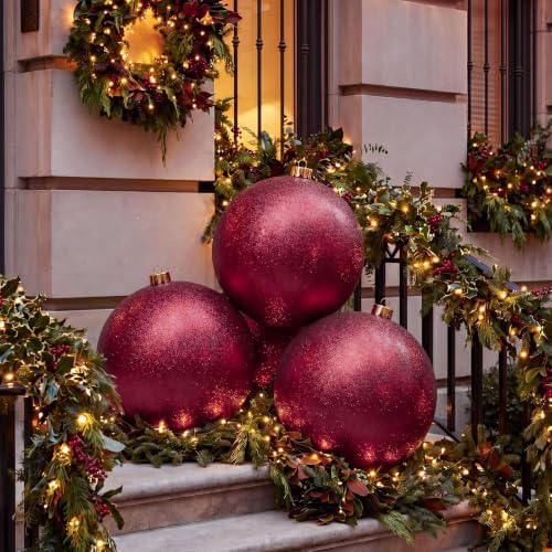 Threan 10 Inch Burgundy Glitter Large Christmas Ball Ornament
