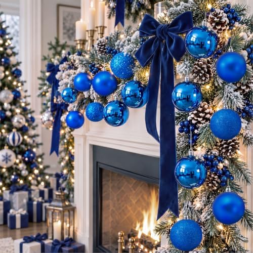 Jenaai 12 Pcs Blue Christmas Ball Ornaments 3.15Inch Plastic Hanging Bauble