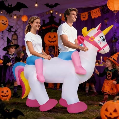 Inflatable Unicorn Air Blow Up Adult Couple Two Person Riding Costume Outfit for Halloween Christmas Easter Party Team Building