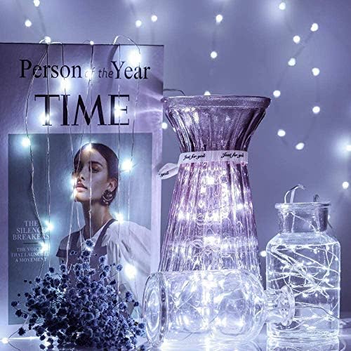 24 Pack Fairy Lights Battery Operated [3 Modes] 7ft 20 LED Mini Twinkle String Lights Waterproof Silver Wire Firefly Starry Lights for Wedding Party Mason Jars Christmas Decor, Warm White & Cool White