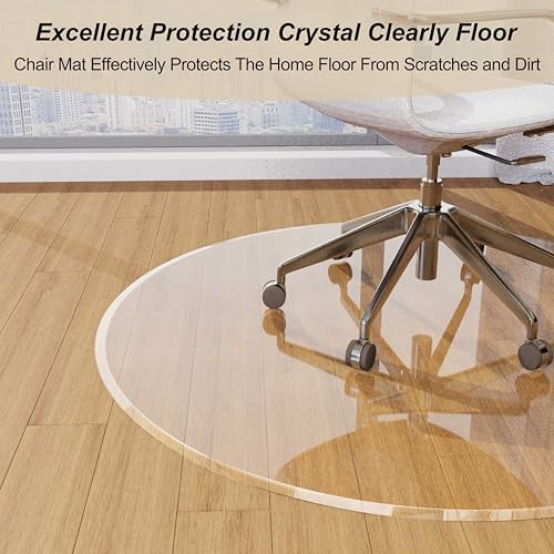 MESAILUP Beveled Edge 40" Round Office Chair Mat for Carpet or Hardwood Floor Crystal Clear, 40" x 40" for a Smooth Glide and Easy Roll On/Off, Heavy Duty and Non-Slip Floor Ultimate Clear Chair Mat