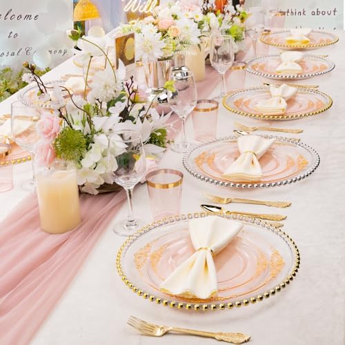 Hioasis 175 Pcs Pink Gold Plates for Party