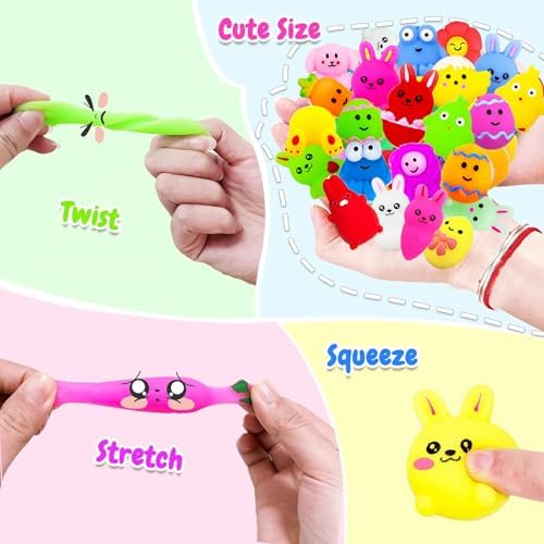 Easter Party Favors, 120Pcs Squishies Toys for Kids, Mochi Squishy Bulk, Kawaii Mini Squeeze Toys, Easter Basket Stuffers, Egg Fillers, Classroom Prizes for Boys Girls(Random)
