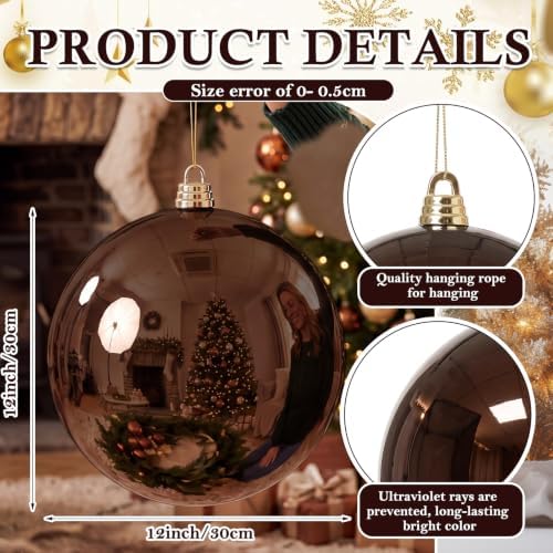 Threan 12 Inch Large Chocolate Brown Shiny Christmas Ball Ornaments