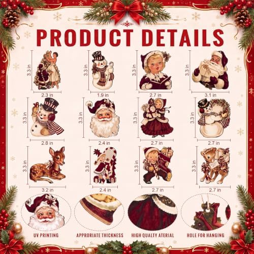 Huwena 36 Pcs Vintage Christmas Tree Ornaments, Classic, Burgundy