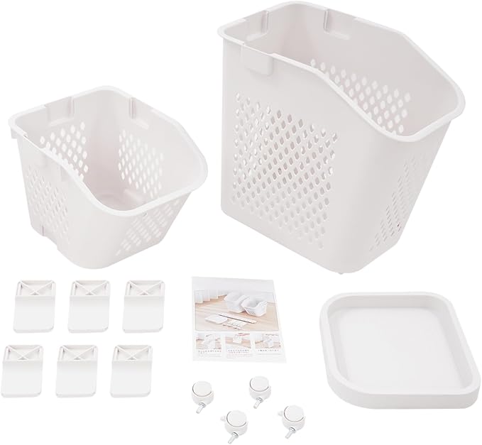 Rolling Slim Laundry Basket on Wheels, Plastic Laundry Sorter Hamper with Removable Basket for Bedroom Toilet Bathroom Kitchen, Space Saving (2-Tier)