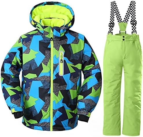 WOWULOVELY Big Boy's 2-Piece Colorblock Snow Pants and Jacket Snowsuit Ski Suit