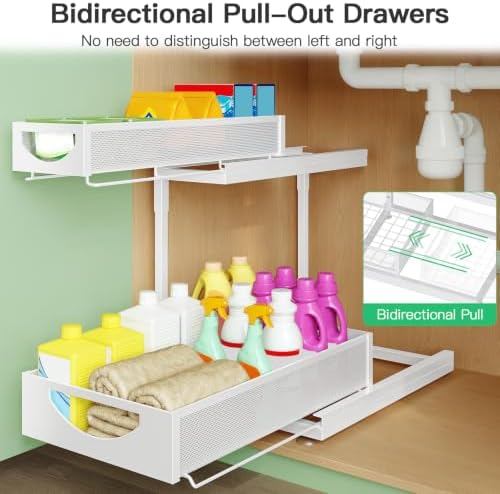 Under Sink Organizer, 2-Pack 2-Tier Pull Out Cabinet Organizers and Storage