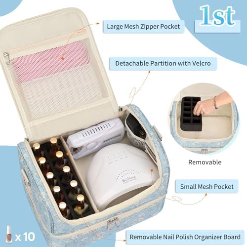 CUBETASTIC Nail Polish Organizer, Nail Supplies Storage Case Holds 45 Bottles Nail Polish & Nail Lamp, Travel Nail Tech Carrying Bag, Nail Kit Bag For Nail Stuff & Manicure Tools