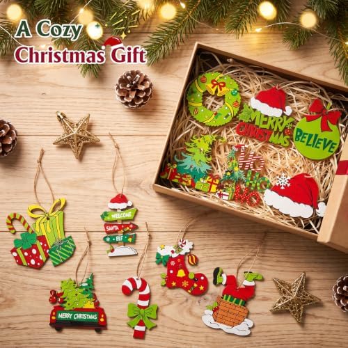 36 Pcs Christmas Ornaments for Tree, Hanging Wooden Christmas Decorations