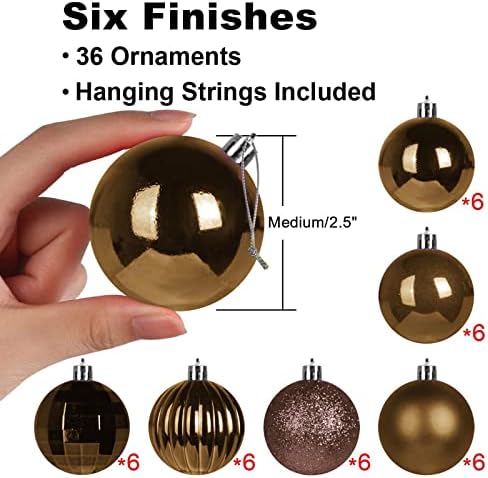 Vintage Copper 2.5" Christmas Balls Christmas Tree Decoration Ornaments Shatterproof Hanging Balls for Birthday Halloween Holiday Wedding Decorations Set of 36pcs