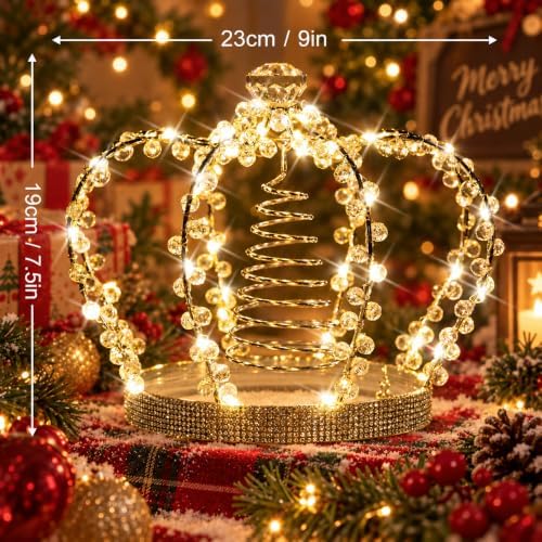 Christmas Tree Topper Star 60 LED Jeweled Crown with Remote USB Xmas Decor