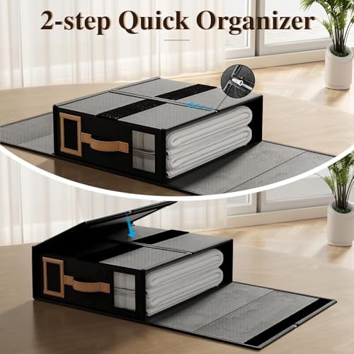 8 Pack Bed Sheets Organizers And Storage,Sheets Set Folder Keeper with Handle,Foldable Bedding Storage Box For Linen Closet,Duvet Cover(King Size-3.7 Gal,Black)