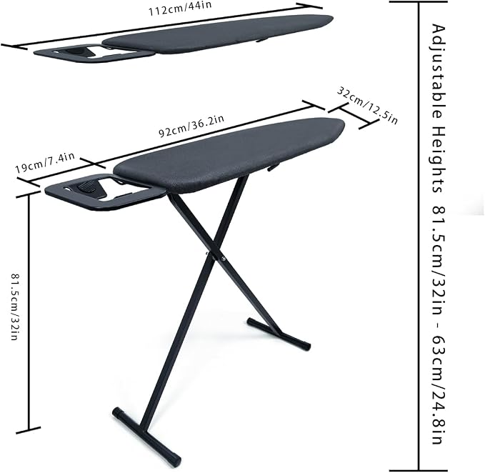 Duwee 12"x36" Ironing Board with Heat Resistant Cover and Thicken Felt Pad | Folding Adjustable Height Compact Ironing Board,Light Weight,Easy to Storage,Black
