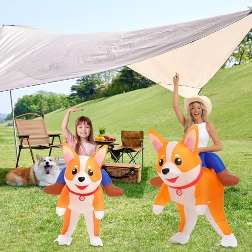 Inflatable Costumes Kids Dog Costume Halloween Blow Up Ride on Corgi Costume Animal Suit for Girls Boys Cosplay Party