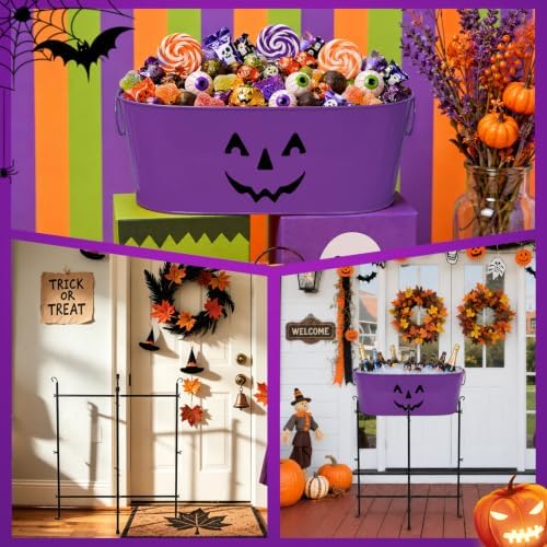 5.5 Gallon Halloween Galvanized Beverage Tub Ice Bucket with Stand- Purple